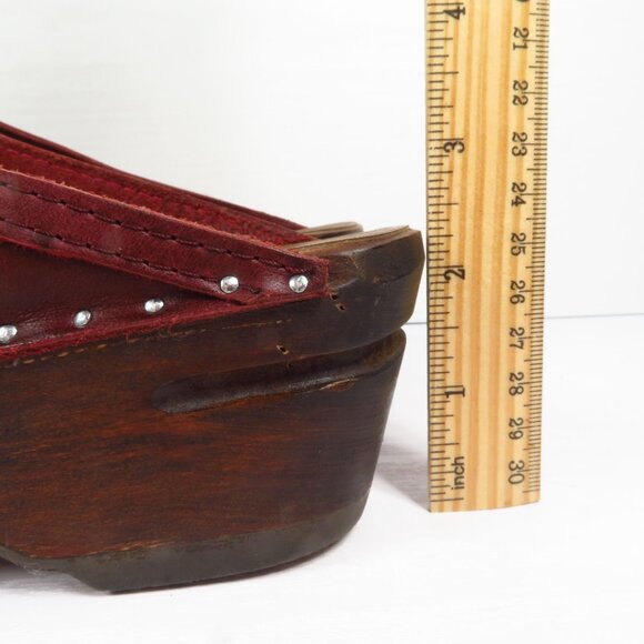 Troentorp Kahlo Wooden Clogs Women’s Size EU 39 US 8.5 Bordeaux Pull Up Leather - Picture 7 of 14